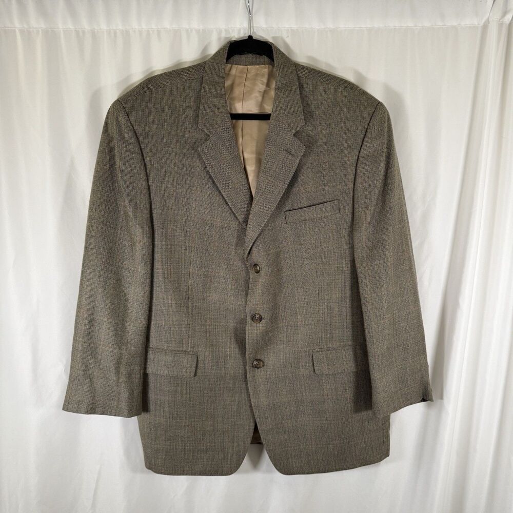 Lauren Ralph Lauren Silk Wool Blazer Men 46R Beige Inside Pockets 3 Button Front
